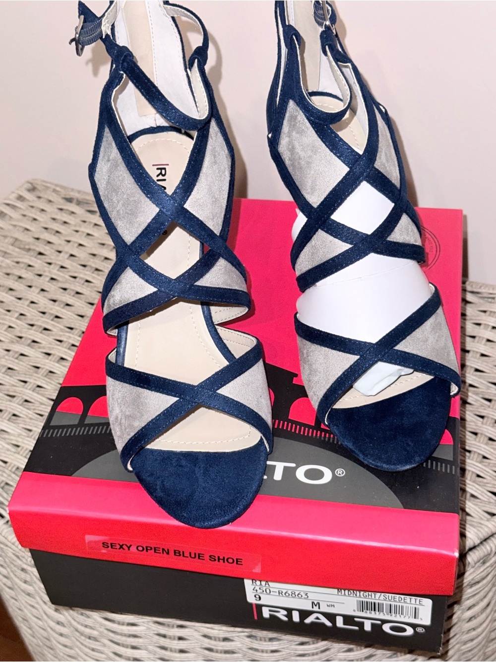 Rialto Navy and Gray Crisscross Suede Heels BRAND NEW SZ9